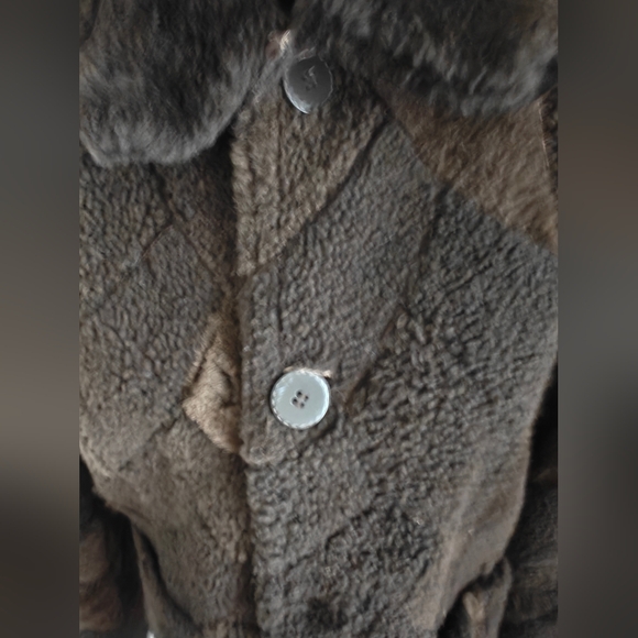 VTG Shearling Jacket Reversible brown patchwork small Germany Boho - Picture 9 of 9